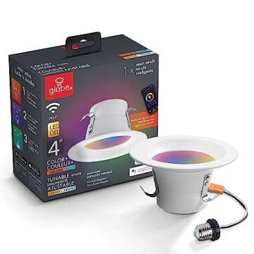 Globe Electric 50078 Wi-Fi Smart 4" LED Retrofit Recessed Light, No Hub Required, Voice Activated, 1...