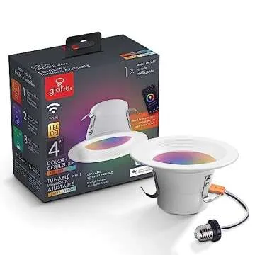 Globe Electric 50078 Wi-Fi Smart 4" LED Retrofit Recessed Light, No Hub Required, Voice Activated, 1...