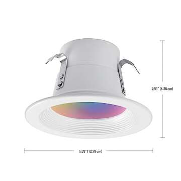Globe Electric 50078 Wi-Fi Smart 4" LED Retrofit Recessed Light, No Hub Required, Voice Activated, 10 W, Multicolor Changing RGB, White 2000K - 5000K, 600 Lumens, GU10 and E26 Adaptors Included