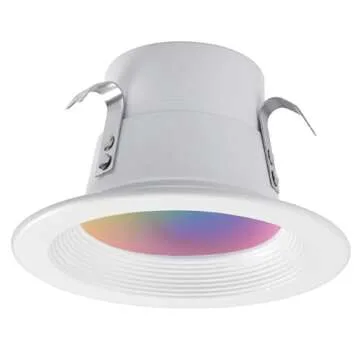 Globe Electric 50078 Wi-Fi Smart 4" LED Retrofit Recessed Light, No Hub Required, Voice Activated, 10 W, Multicolor Changing RGB, White 2000K - 5000K, 600 Lumens, GU10 and E26 Adaptors Included