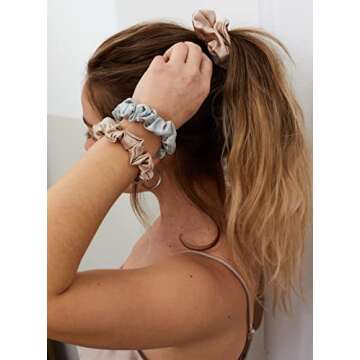 Valittu Silk Scrunchies Pack of 4 - Premium Grade 6A Mulberry Silk Curly Hair Scrunchie, 22-Momme Soft Fabric - Hair Accessories for Women, Reduces Creases & Damage - Medium, Ivory/Pink/Rose Gold