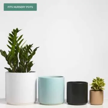 PEACH & PEBBLE 12 Inch Melon Ceramic Planter. Classic Cylinder Plant Pot for House Plants and Indoor Plants (Drainage + Stopper Included).