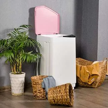Giantex Full-Automatic Washing Machine Portable Washer and Spin Dryer 7.7 lbs Capacity Compact Laundry Washer with Built-in Barrel Light Drain Pump and Long Hose for Apartments Camping (White & Pink)