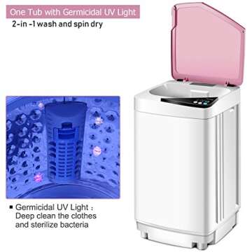 Giantex Full-Automatic Washing Machine Portable Washer and Spin Dryer 7.7 lbs Capacity Compact Laundry Washer with Built-in Barrel Light Drain Pump and Long Hose for Apartments Camping (White & Pink)