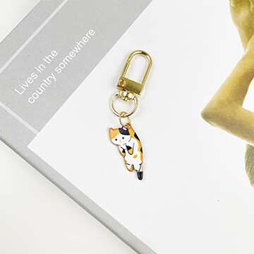 POYAMUSE Lovely Cat Keychain Kitty Keyring for Women Men Pet Memorial Jewelry-calico