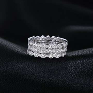 JewelryPalace 14K Gold Plated 925 Sterling Silver Rings for Women, Cubic Zirconia Promise Rings for Her, Stackable Wedding Bands Rings for Women Set Size 7