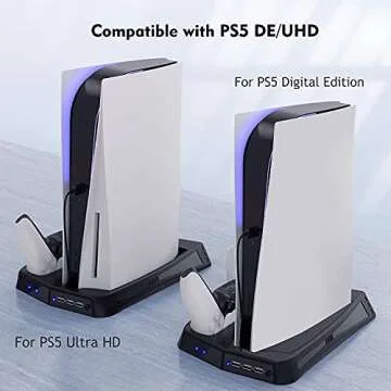 KIWISMART Cooling Station Vertical Stand Controller Charger Station, Suction Cooling Fan with Charging Dock Station, 3 Extra USB Ports Compatible with PS5 Accessories