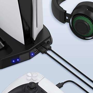 KIWISMART Cooling Station Vertical Stand Controller Charger Station, Suction Cooling Fan with Charging Dock Station, 3 Extra USB Ports Compatible with PS5 Accessories