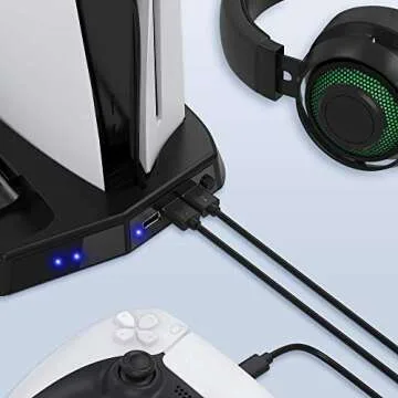 KIWISMART Cooling Station Vertical Stand Controller Charger Station, Suction Cooling Fan with Charging Dock Station, 3 Extra USB Ports Compatible with PS5 Accessories