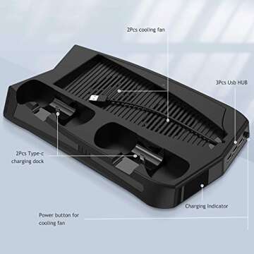 KIWISMART Cooling Station Vertical Stand Controller Charger Station, Suction Cooling Fan with Charging Dock Station, 3 Extra USB Ports Compatible with PS5 Accessories