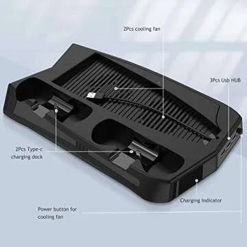 KIWISMART Cooling Station Vertical Stand Controller Charger Station, Suction Cooling Fan with Charging Dock Station, 3 Extra USB Ports Compatible with PS5 Accessories