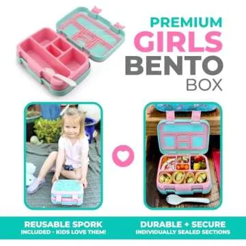 Kinsho Bento Lunch Box for Kids - 5 Compartments, Cute Cat Mermaid Design