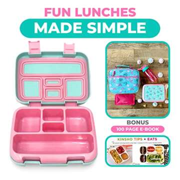 Kinsho Bento Lunch Box for Kids, 5 Sections, Aqua Cat Mermaid