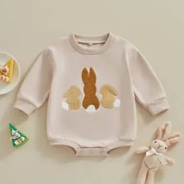 Lesimsam Newborn Baby Bunny Embroidery Romper for Easter