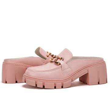 TINSTREE Stylish Chain Loafers for Women - Chic Pink Backless Platforms