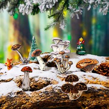 Qunclay 48 Set Christmas Mushroom Tree Ornaments Vintage Mushroom Decorations Mini Wood Hanging Mush...