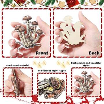 Qunclay 48 Set Christmas Mushroom Tree Ornaments Vintage Mushroom Decorations Mini Wood Hanging Mushroom Ornaments Slices Crafts with Hanging Twine for Holiday Xmas Party Home Pagan Yule Supplies
