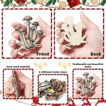 Qunclay 48 Set Christmas Mushroom Tree Ornaments Vintage Mushroom Decorations Mini Wood Hanging Mushroom Ornaments Slices Crafts with Hanging Twine for Holiday Xmas Party Home Pagan Yule Supplies