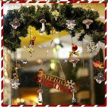 Qunclay 48 Set Christmas Mushroom Tree Ornaments Vintage Mushroom Decorations Mini Wood Hanging Mushroom Ornaments Slices Crafts with Hanging Twine for Holiday Xmas Party Home Pagan Yule Supplies