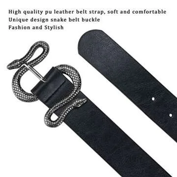 Goth Black Leather Belt with Stunning Snake Buckle 110cm
