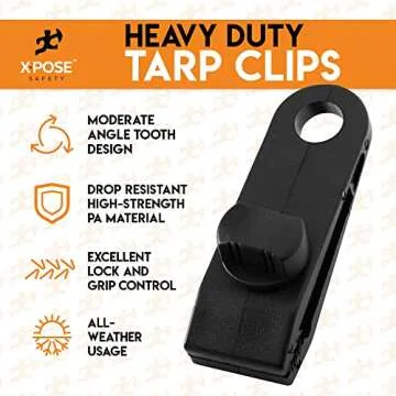 Xpose Safety 10 Pack Heavy Duty Reusable Tarp Clips - Use with Canopy Tent, Awning, Camping, Boat Cover, Car Cover, Swimming Pool or Sun Shade - by Xpose Safety