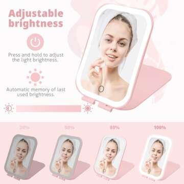 Koolstuffs Travel Mirror for Makeup, Rechargeable Light up Pink Mirror with 72 LED Lights,1000mAh Batteries, 3 Colors Light Modes USB Portable Desktop Mirror with Dimmable Touch Screen (Purple)