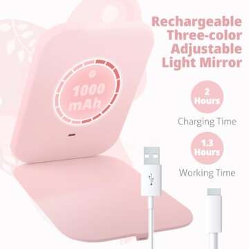 Koolstuffs Travel Mirror for Makeup, Rechargeable Light up Pink Mirror with 72 LED Lights,1000mAh Batteries, 3 Colors Light Modes USB Portable Desktop Mirror with Dimmable Touch Screen (Purple)