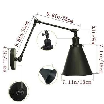 DZSUMY Industrial Black Wall Sconce,Angle Adjustable Decorative Modern Farmhouse Wall Mount Light for Living Room Wall Lamp Set of 2