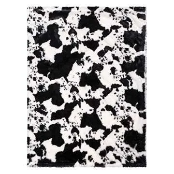 Cow Print Plush Baby Blanket-Cow Print Plush, White Back, Black, White, 30 in x 40 in