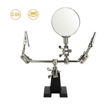 AORAEM Helping Hands Magnifier with Dual Adjustable Alligator Clips in 2.5x Magnifying Glass Soldering Station for Crafting, Hobby, Micro Objects (Not Include Battery)
