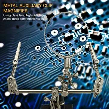 AORAEM Helping Hands Magnifier with Dual Adjustable Alligator Clips in 2.5x Magnifying Glass Soldering Station for Crafting, Hobby, Micro Objects (Not Include Battery)
