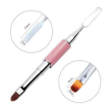 Kalolary Dual-Ended Poly gel Brush & Picker, 2 in 1 Designs Poly gel Nial Brushes Stainless Steel Gel Nail Tool for Poly Gel UV Gel Acrylic Nails Extension(Pink)