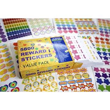 Youngever 5800 Teacher Stickers for Kids, Reward Stickers Mega Variety Pack, Incentive Stickers for Teacher Supplies Classroom Supplies, 18 Design Styles Including 3D Heart, face, Star, owl, Cupcake