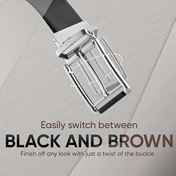 Prospero Comfort - Reversible Belts for Men, Italian Top-Grain Leather Belt for Men, 2-Toned Men’s Belts, Men’s Belt for Casual Wear, 35mm Dress Belt, Screen Print Black Belt Men’s Size 34