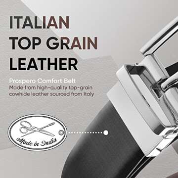 Prospero Comfort - Reversible Belts for Men, Italian Top-Grain Leather Belt for Men, 2-Toned Men’s Belts, Men’s Belt for Casual Wear, 35mm Dress Belt, Screen Print Black Belt Men’s Size 34