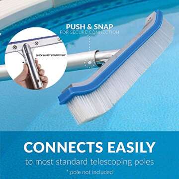 Swimming Pool Wall & Tile Brush,18" Heavy Duty Vinyl Polished Aluminum Back Cleaning Brush Head Designed for Cleans Walls, Tiles & Floors, Nylon Bristles Brush Head with EZ Clips (Pole not Included)
