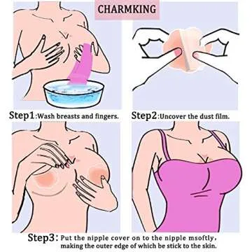 CHARMKING Nipple Covers 4 Pairs for Women, Reusable Adhesive Nipple Coverings, Invisible Pasties Silicone Cover Beige