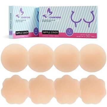 CHARMKING Nipple Covers 4 Pairs for Women, Reusable Adhesive Nipple Coverings, Invisible Pasties Silicone Cover Beige