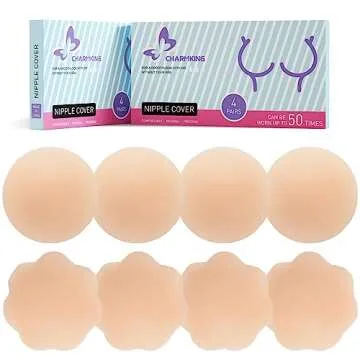 CHARMKING Nipple Covers 4 Pairs for Women, Reusable Adhesive Nipple Coverings, Invisible Pasties Silicone Cover Beige