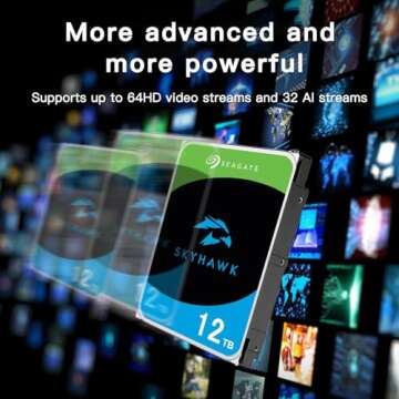 Seagate Skyhawk AI 12tb HDD 3.5 Inch SATA 6Gb/s 7200PRM 256MB Cache for NAS Internal Hard Drive for DVR NVR Security Camera System AI Application Optimization (Renewed)