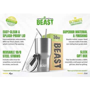 Beast 30 oz Tumbler Stainless Steel Vacuum Insulated Coffee Ice Cup Double Wall Travel Flask (Stainl...