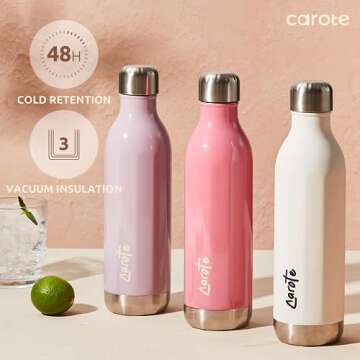 CAROTE Stainless Steel Water Bottle with Standard Mouth, Insulated Water Bottle, Sports Water Flask Cup,Travel Thermal Bottle, 20Oz, Purple