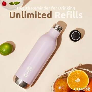 CAROTE Stainless Steel Water Bottle with Standard Mouth, Insulated Water Bottle, Sports Water Flask Cup,Travel Thermal Bottle, 20Oz, Purple