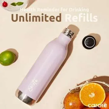 CAROTE Stainless Steel Water Bottle with Standard Mouth, Insulated Water Bottle, Sports Water Flask Cup,Travel Thermal Bottle, 20Oz, Purple