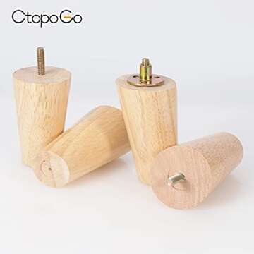 CtopoGo Wooden Solid Wood Round Furniture Legs 4 Inch Set of 4 Mid-Century Modern Sofa Replacement P...