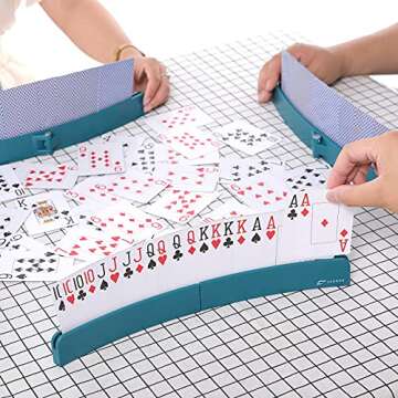 Fanwer Card Holders for Playing Cards, Hands-Free Curved Foldable Plastic Playing Card Holder for Kids Seniors, 2 Pack, 13.4Inches Long