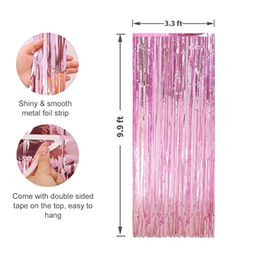Crosize Pink Foil Fringe Backdrop Curtains for Party Fun