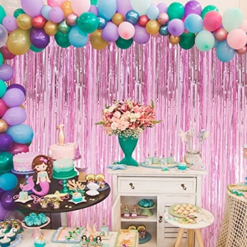 Crosize Pink Foil Fringe Backdrop Curtains for Party Fun