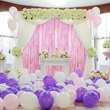 Crosize Pink Foil Fringe Backdrop Curtains for Party Fun
