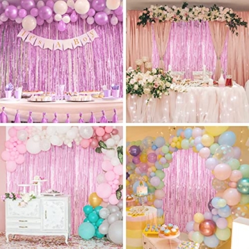 Crosize Pink Foil Fringe Backdrop Curtains for Party Fun